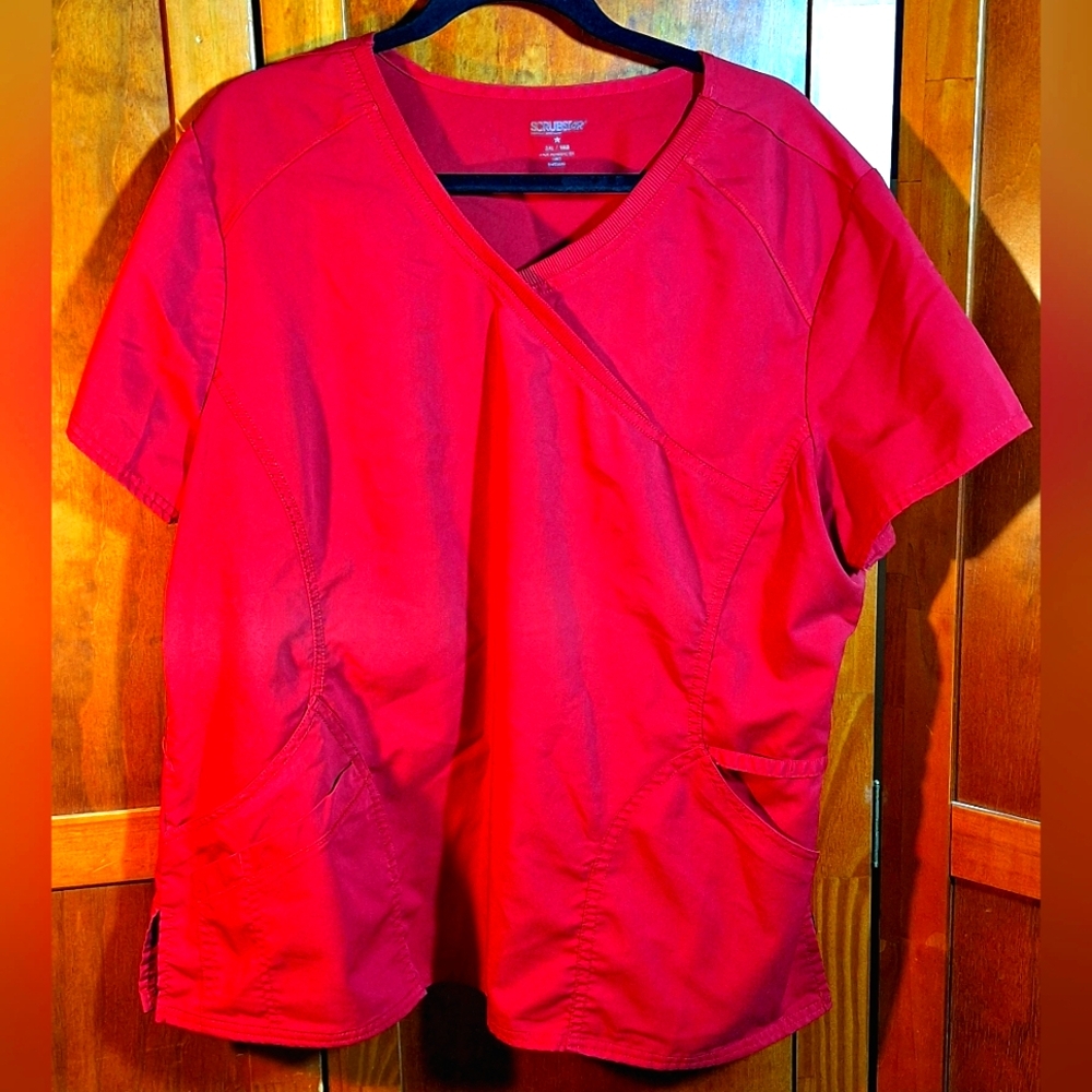 SCRUBSTAR Red Short Sleeve Scrub Top